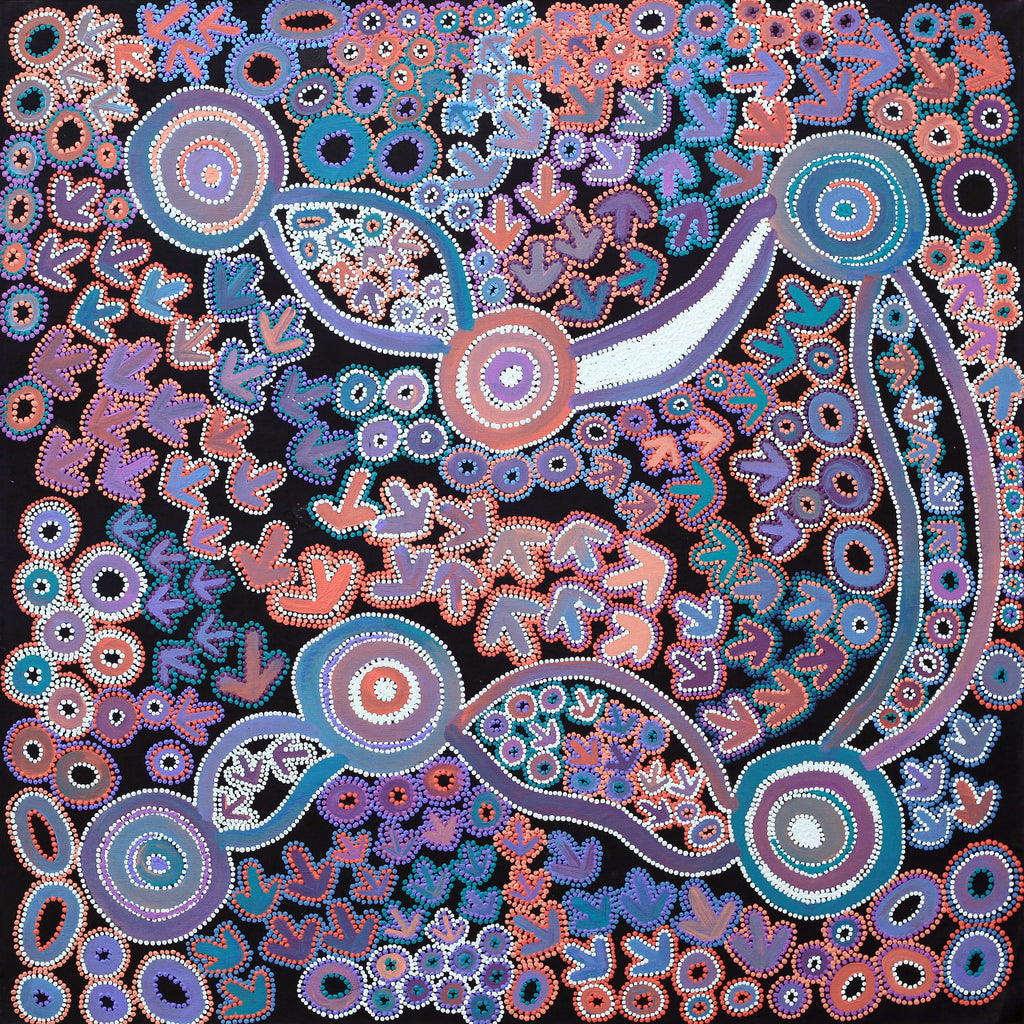 Aboriginal Artwork by Lee Nangala Gallagher, Yankirri Jukurrpa (Emu Dreaming) - Ngarlikurlangu, 107x107cm