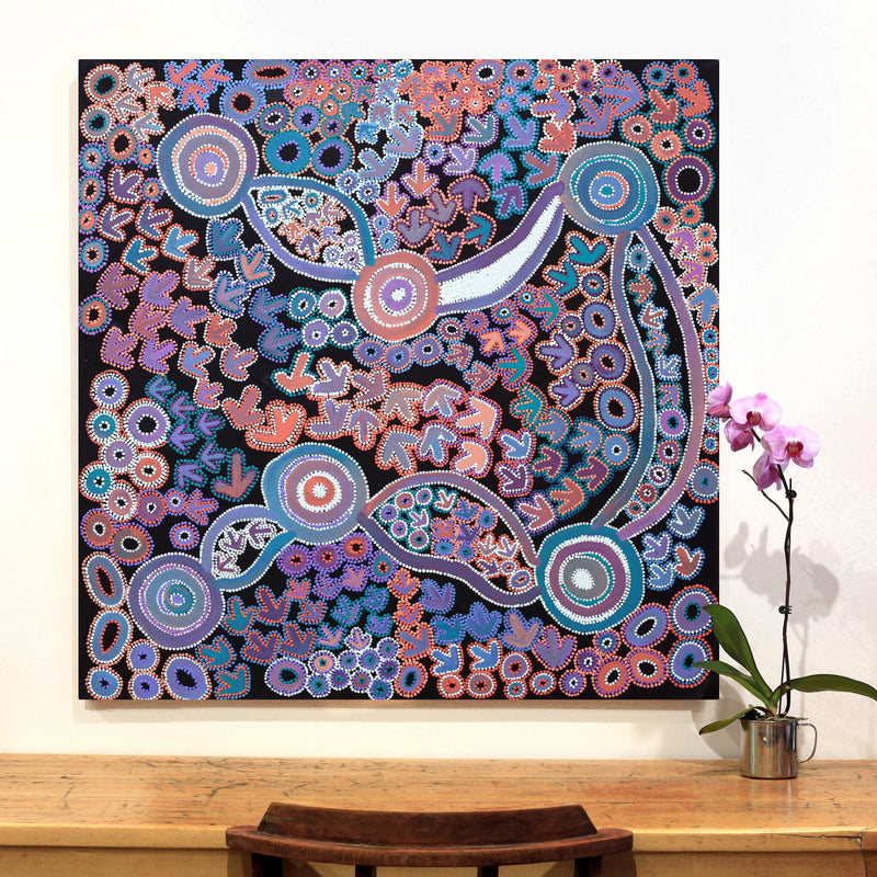 Aboriginal Artwork by Lee Nangala Gallagher, Yankirri Jukurrpa (Emu Dreaming) - Ngarlikurlangu, 107x107cm