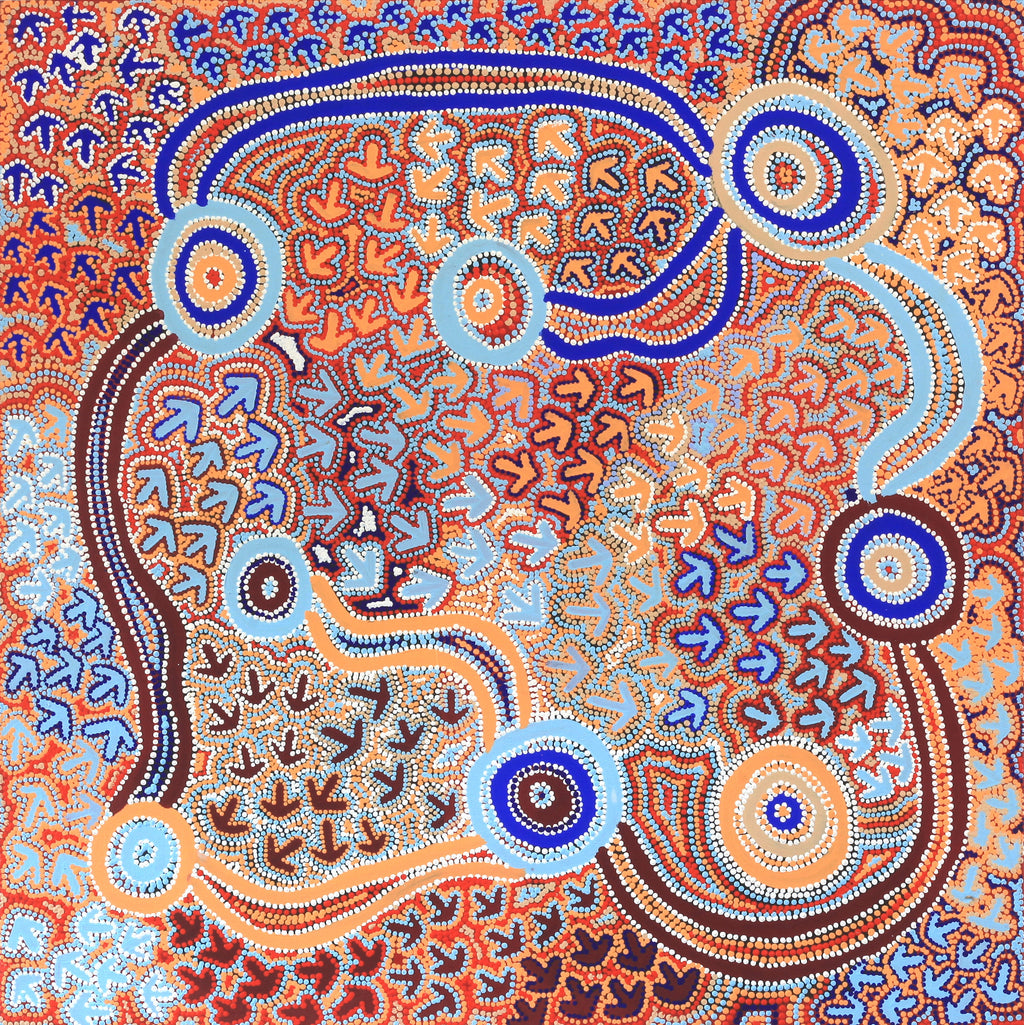Aboriginal Artwork by Lee Nangala Gallagher, Yankirri Jukurrpa - Ngarna, 107x107cm