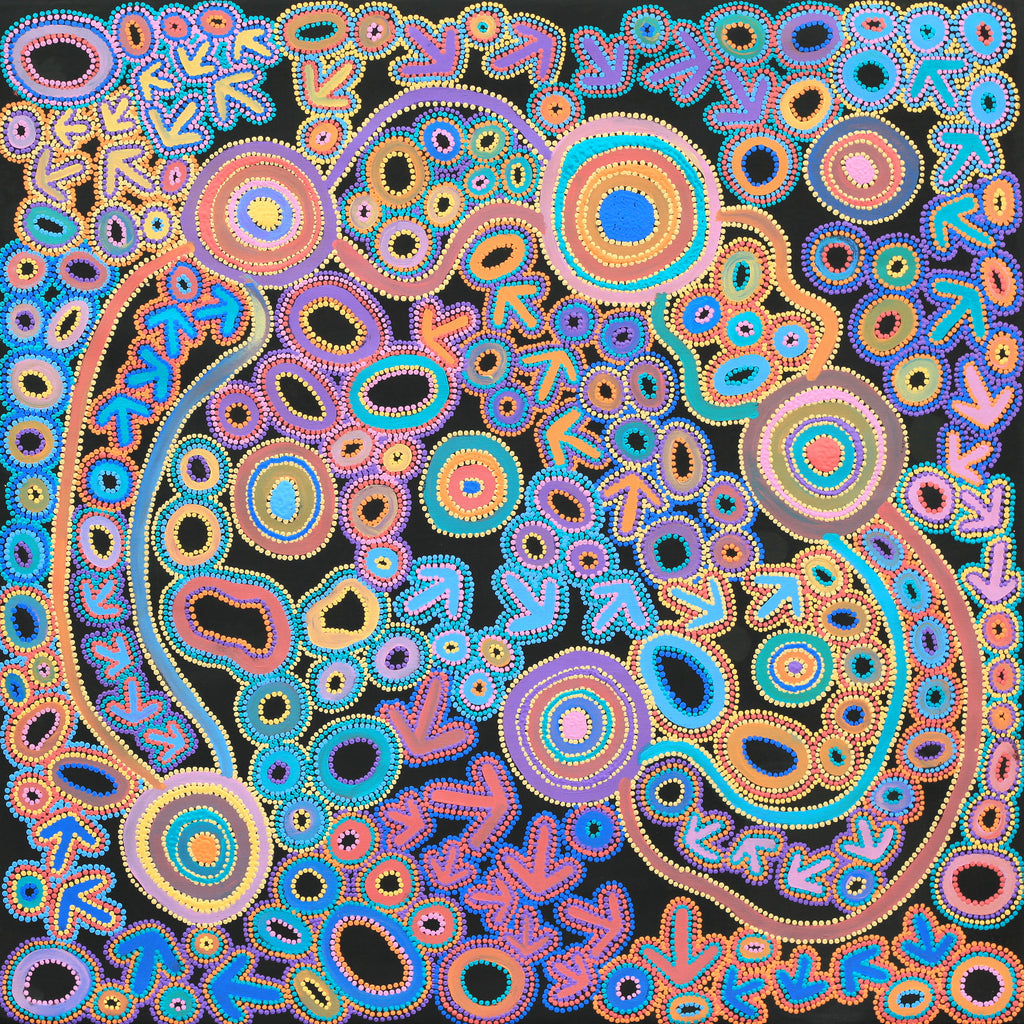 Aboriginal Artwork by Lee Nangala Gallagher, Yankirri Jukurrpa (Emu Dreaming) - Ngarlikurlangu, 122x122cm