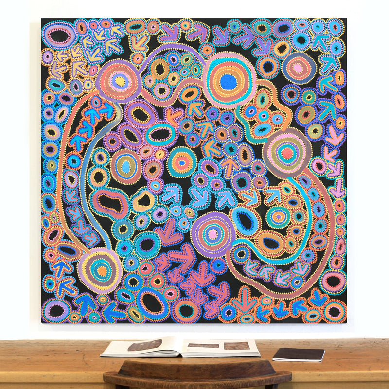 Aboriginal Artwork by Lee Nangala Gallagher, Yankirri Jukurrpa (Emu Dreaming) - Ngarlikurlangu, 122x122cm