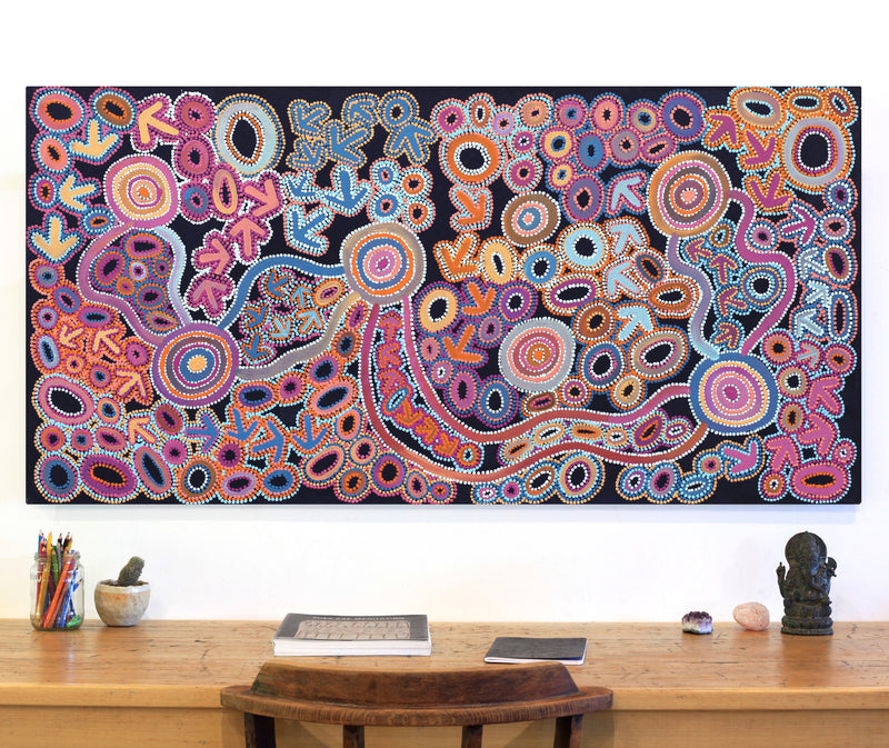 Aboriginal Artwork by Lee Nangala Gallagher, Yankirri Jukurrpa (Emu Dreaming) - Ngarlikurlangu, 152x76cm