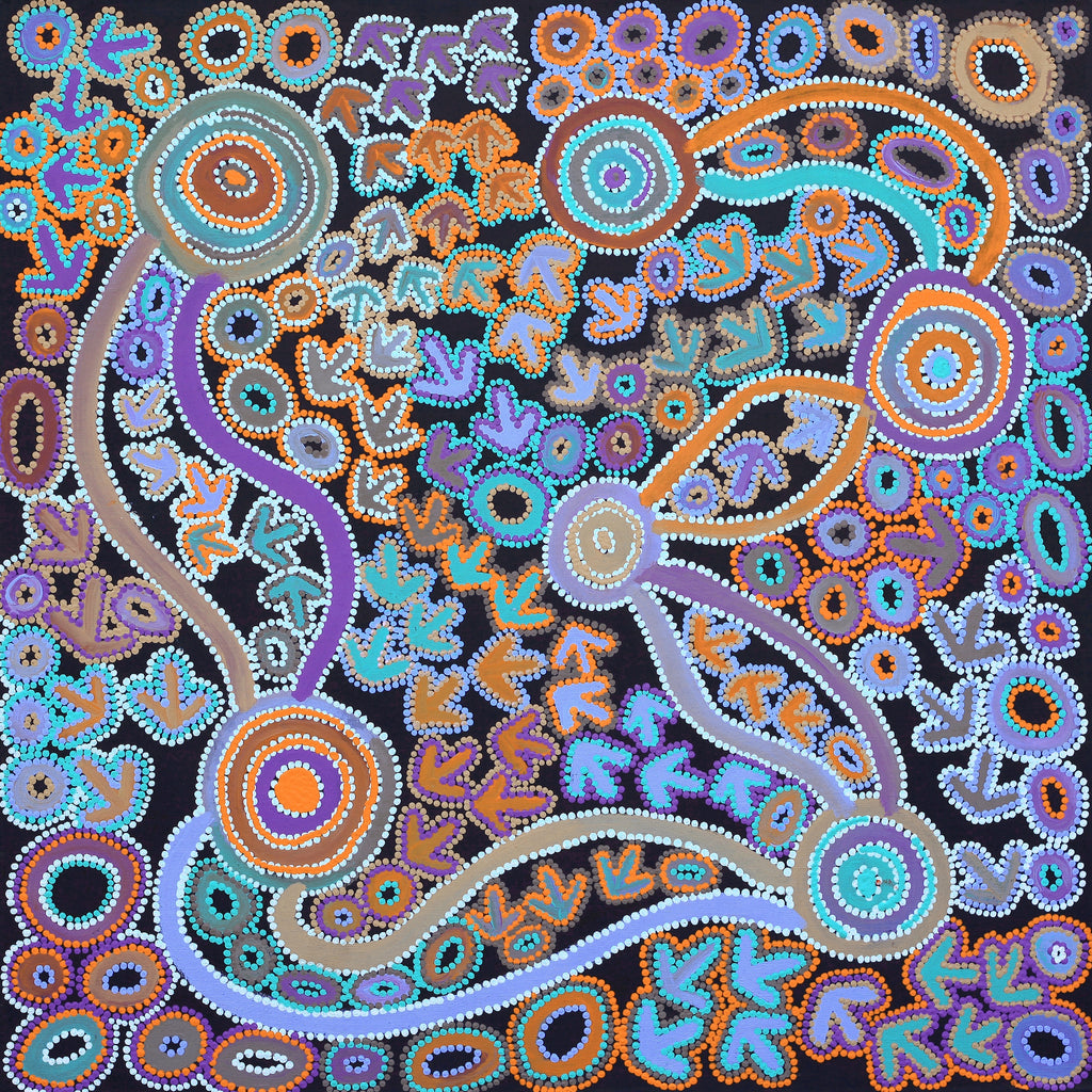 Aboriginal Artwork by Lee Nangala Gallagher, Yankirri Jukurrpa (Emu Dreaming) - Ngarlikurlangu, 91x91cm