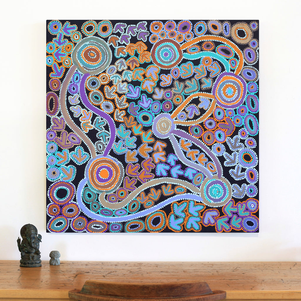 Aboriginal Artwork by Lee Nangala Gallagher, Yankirri Jukurrpa (Emu Dreaming) - Ngarlikurlangu, 91x91cm - ART ARK®