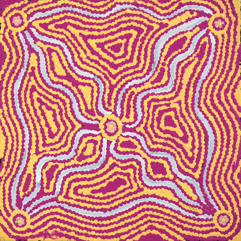 Aboriginal Artwork by Leanne Nungarrayi Jurrah, Yankirri Jukurrpa (Emu Dreaming) - Ngarlikurlangu, 30x30cm