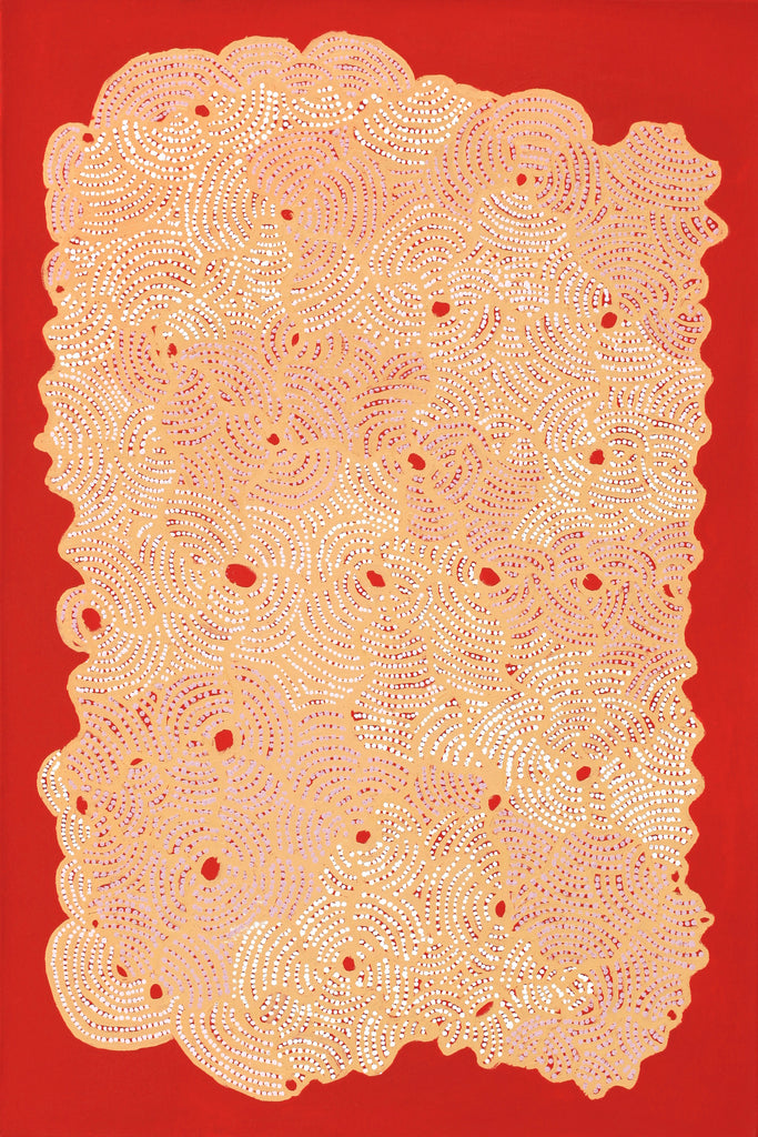 Aboriginal Artwork by Leonie Napaltjarri Kamutu, Papa Tjukurrpa (Dog Dreaming), 120x80cm