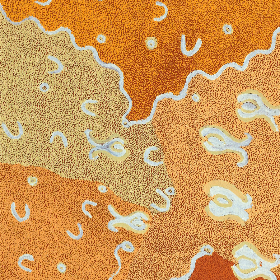 Aboriginal Artwork by Leonie Napaltjarri Kamutu, Talapa at Lingakurra, 122x46cm