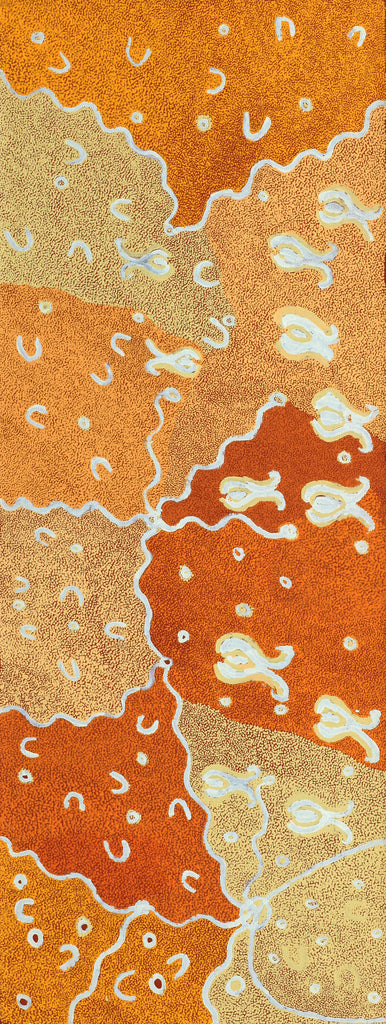 Aboriginal Artwork by Leonie Napaltjarri Kamutu, Talapa at Lingakurra, 122x46cm