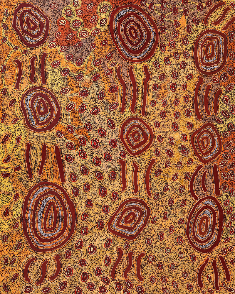 Aboriginal Artwork by Leston Japaljarri Spencer, Warna Jukurrpa (Snake Dreaming), 152x122cm