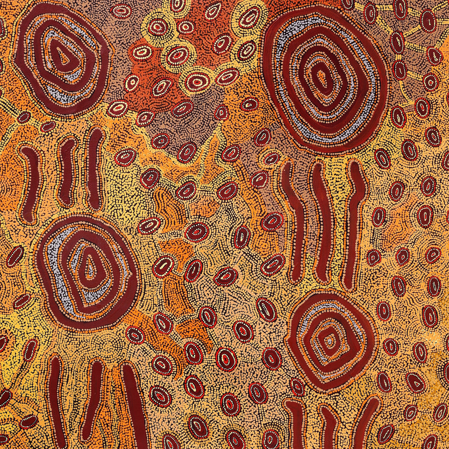 Aboriginal Artwork by Leston Japaljarri Spencer, Warna Jukurrpa (Snake Dreaming), 152x122cm