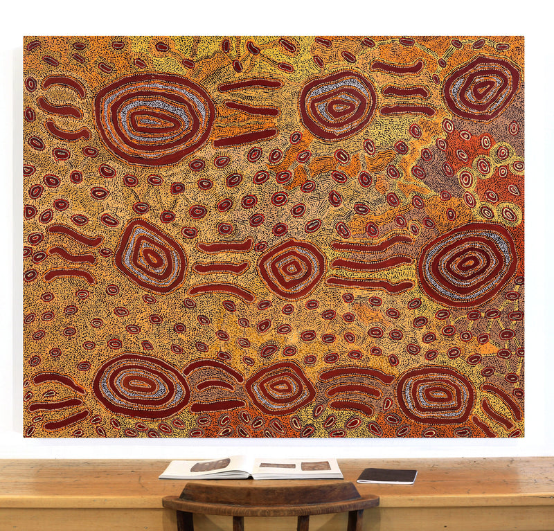 Aboriginal Artwork by Leston Japaljarri Spencer, Warna Jukurrpa (Snake Dreaming), 152x122cm