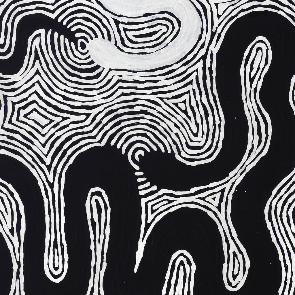 Aboriginal Artwork by Leston Japaljarri Spencer, Warna Jukurrpa (Snake Dreaming), 91x76cm