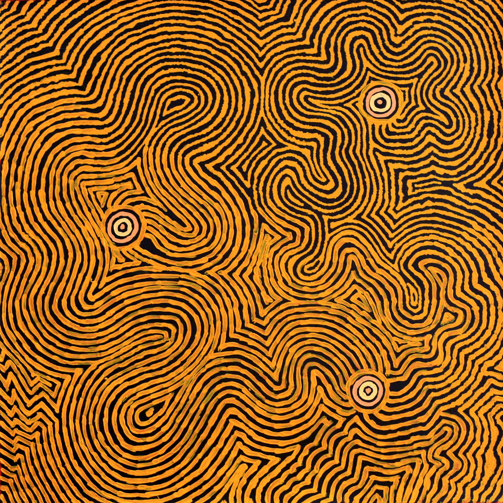 Aboriginal Artwork by Leston Japaljarri Spencer, Warna Jukurrpa (Snake Dreaming), 91x91cm