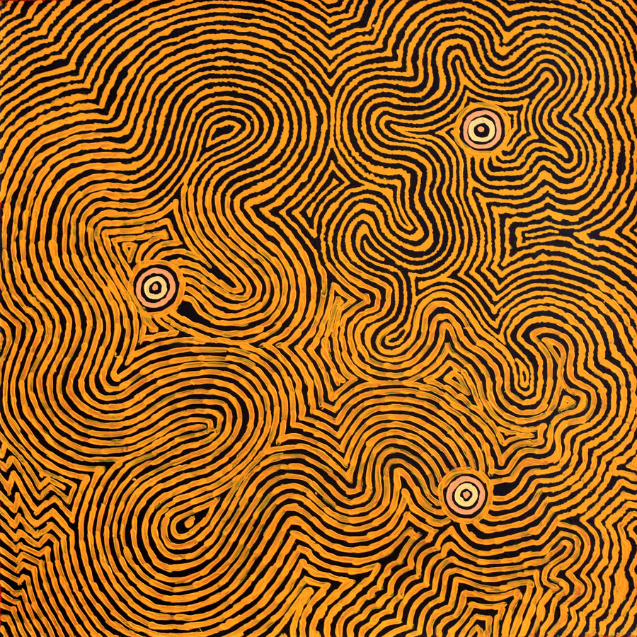 Aboriginal Artwork by Leston Japaljarri Spencer, Warna Jukurrpa (Snake Dreaming), 91x91cm