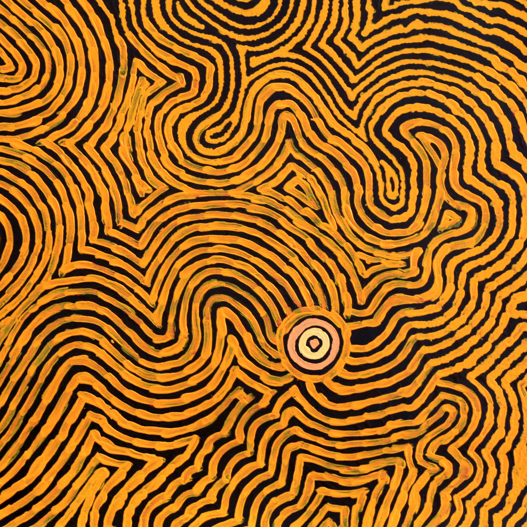 Aboriginal Artwork by Leston Japaljarri Spencer, Warna Jukurrpa (Snake Dreaming), 91x91cm