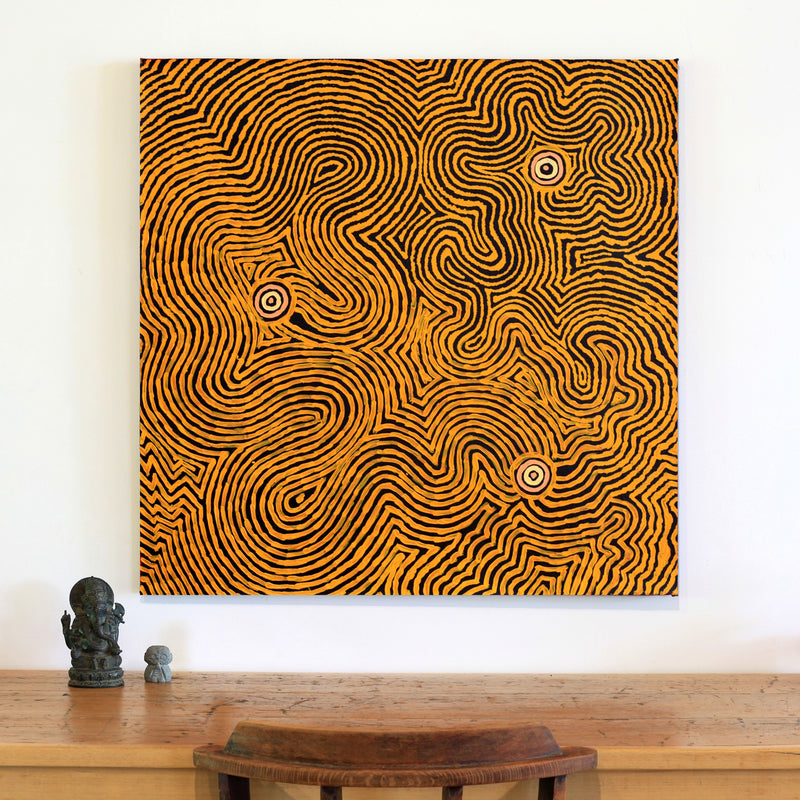Aboriginal Artwork by Leston Japaljarri Spencer, Warna Jukurrpa (Snake Dreaming), 91x91cm