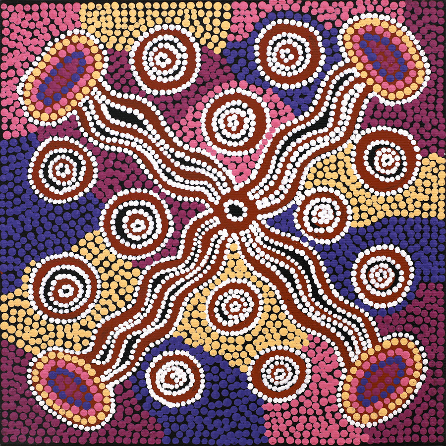 Aboriginal Artwork by Letisha Napanangka Marshall, Ngapa Jukurrpa (Water Dreaming) - Puyurru, 30x30cm