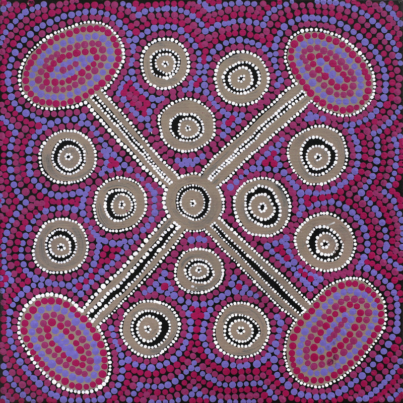 Aboriginal Artwork by Letisha Napanangka Marshall, Ngapa Jukurrpa (Water Dreaming) - Puyurru, 30x30cm