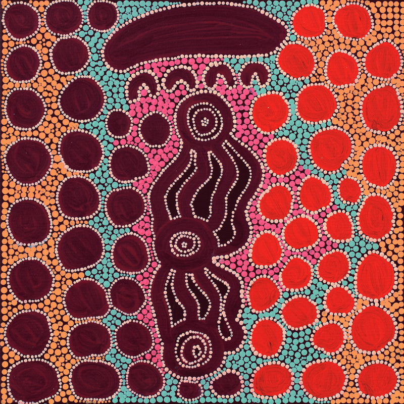 Aboriginal Artwork by Letisha Napanangka Marshall, Ngapa Jukurrpa (Water Dreaming) - Puyurru, 30x30cm