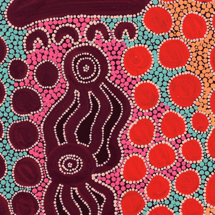 Aboriginal Artwork by Letisha Napanangka Marshall, Ngapa Jukurrpa (Water Dreaming) - Puyurru, 30x30cm