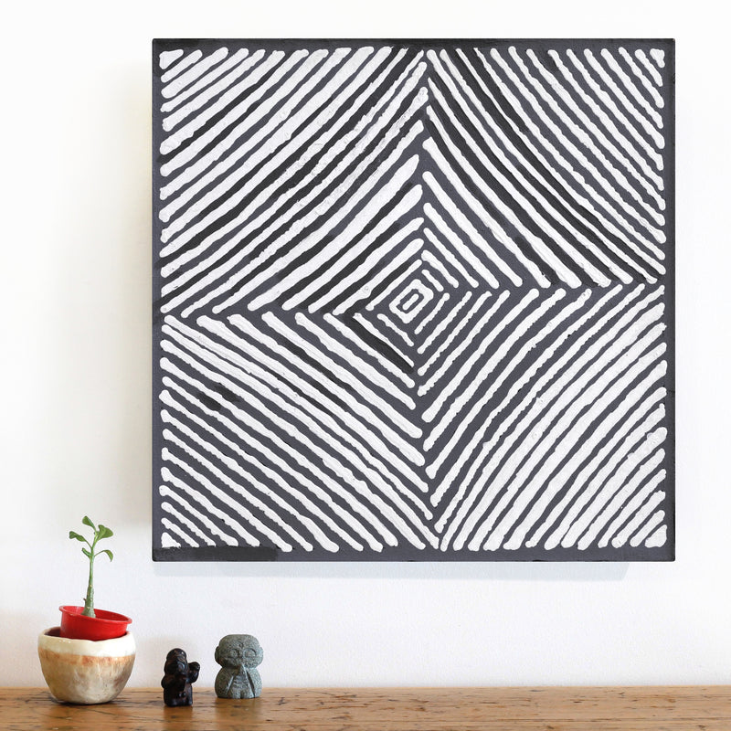 Aboriginal Artwork by Letisha Napanangka Marshall, Ngapa Jukurrpa (Water Dreaming) - Puyurru, 46x46cm