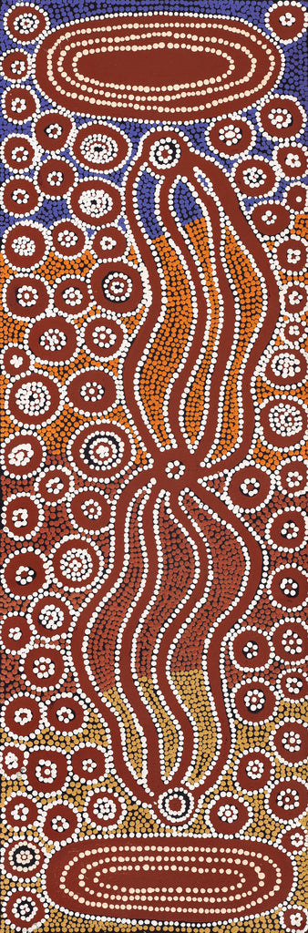 Aboriginal Artwork by Letisha Napanangka Marshall, Ngapa Jukurrpa (Water Dreaming) - Puyurru, 91x30cm