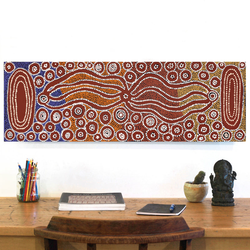 Aboriginal Artwork by Letisha Napanangka Marshall, Ngapa Jukurrpa (Water Dreaming) - Puyurru, 91x30cm