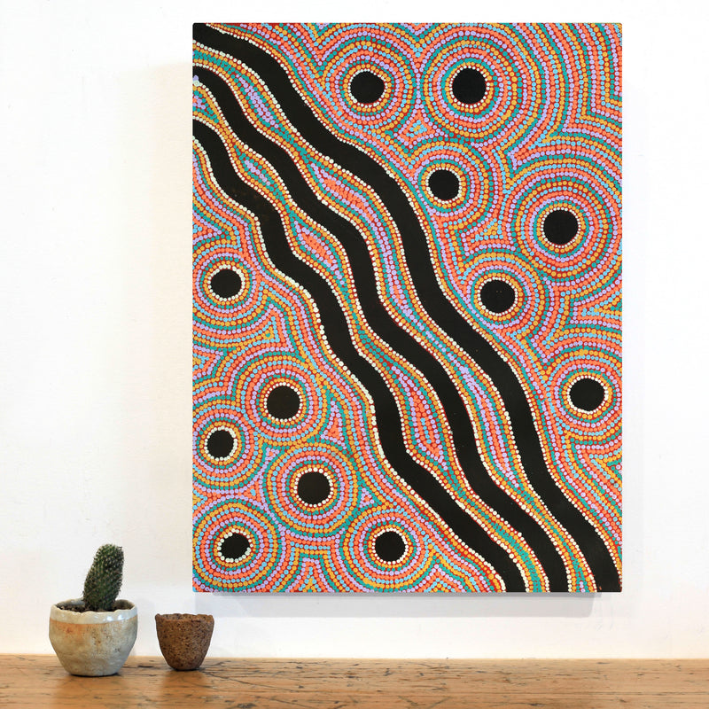 Aboriginal Artwork by Letisha Napanangka Marshall, Warlukurlangu Jukurrpa (Fire country Dreaming), 61x46cm