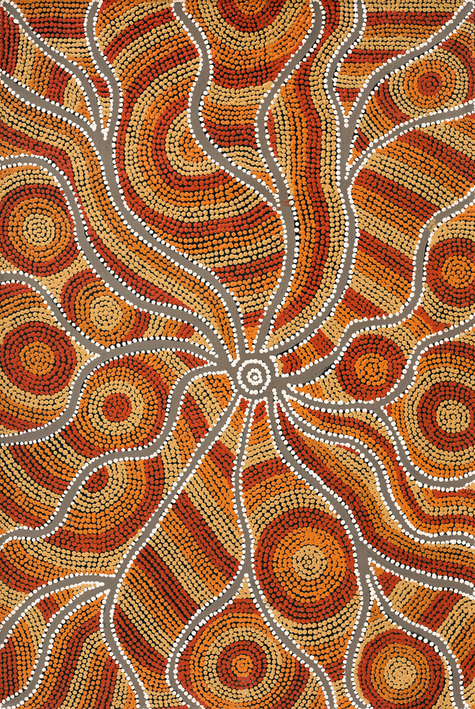 Aboriginal Artwork by Linda Napurrurla Walker, Yarla Jukurrpa (Bush Potato Dreaming) - Cockatoo Creek, 91x61cm