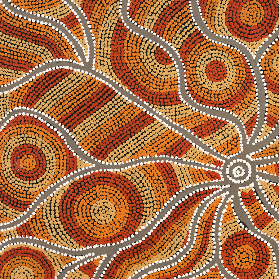 Aboriginal Artwork by Linda Napurrurla Walker, Yarla Jukurrpa (Bush Potato Dreaming) - Cockatoo Creek, 91x61cm