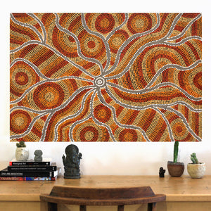 Aboriginal Art by Linda Napurrurla Walker, Yarla Jukurrpa (Bush Potato Dreaming) - Cockatoo Creek, 91x61cm - ART ARK®