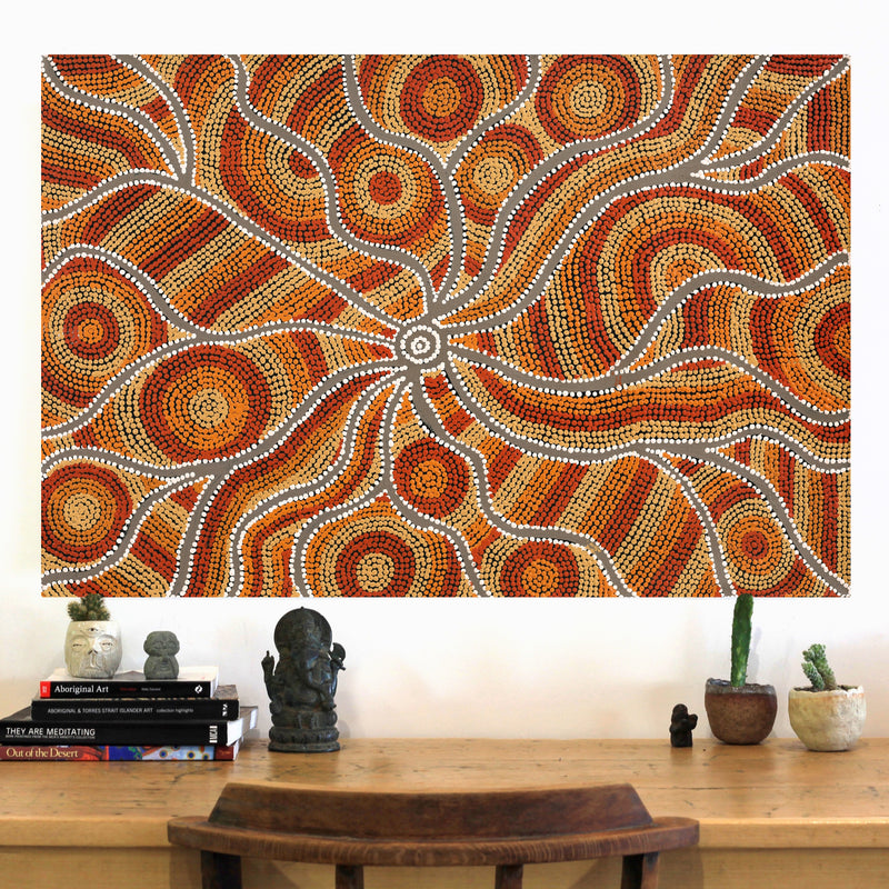 Aboriginal Artwork by Linda Napurrurla Walker, Yarla Jukurrpa (Bush Potato Dreaming) - Cockatoo Creek, 91x61cm