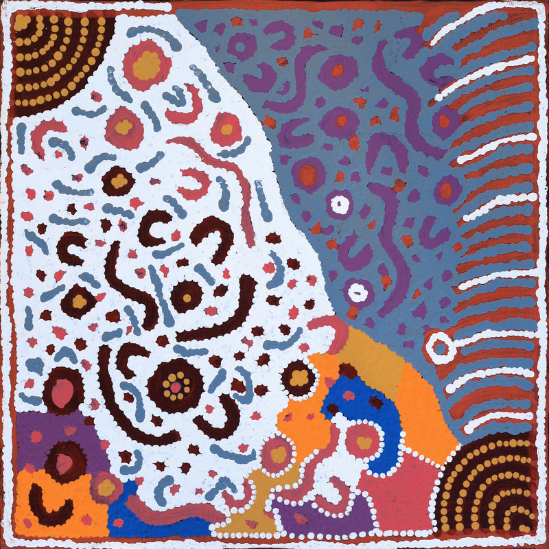 Aboriginal Artwork by Linda Napaljarri James, Marapinti Jukurrpa, 30x30cm