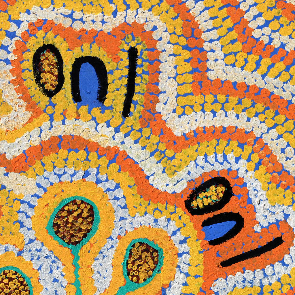 Aboriginal Artwork by Linda Ngitjanka, Yawalyurru (bush rasins) at Alkipi, 122x91cm - ART ARK®