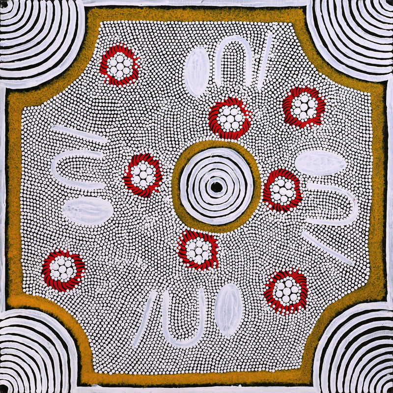 Aboriginal Artwork by Lindy Nangala Briscoe, Karnta Jukurrpa (Womens Dreaming), 40x40cm