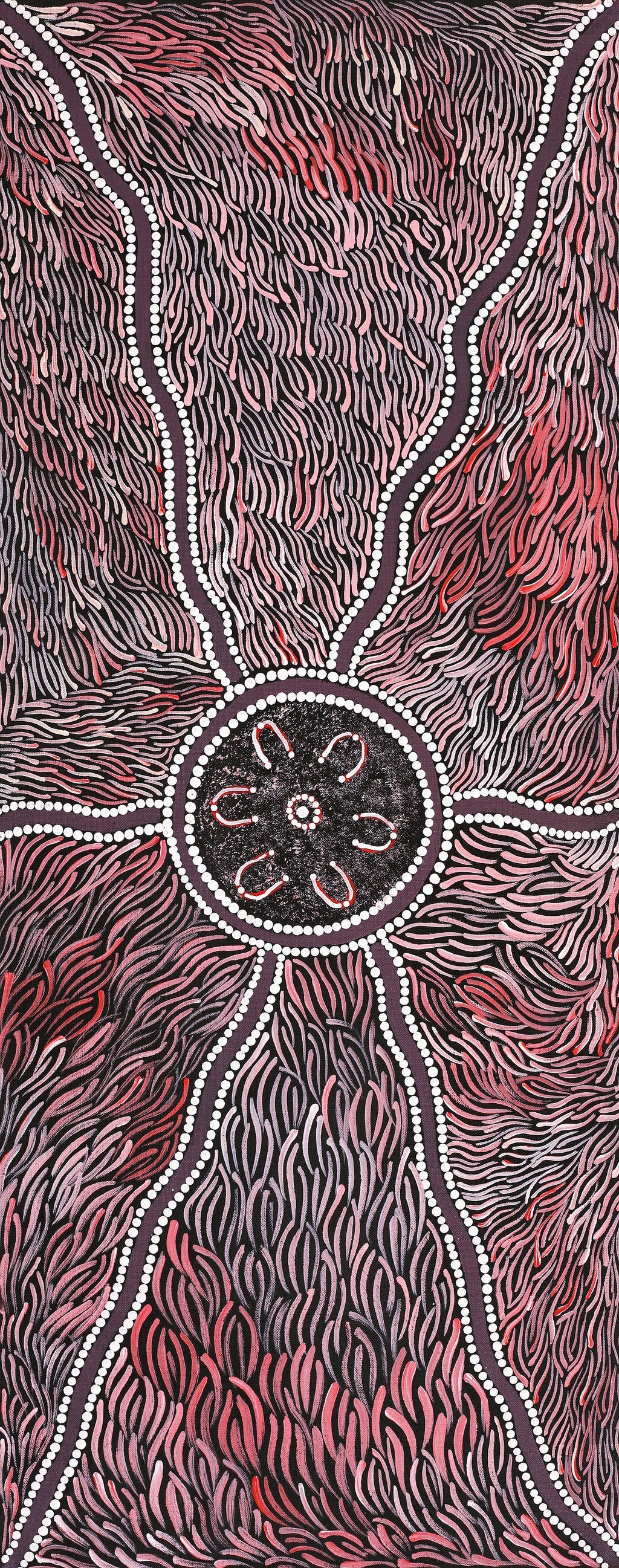 Aboriginal Artwork by Lindy Nangala Tilmouth Presco, Bush Tucker, 76x30cm