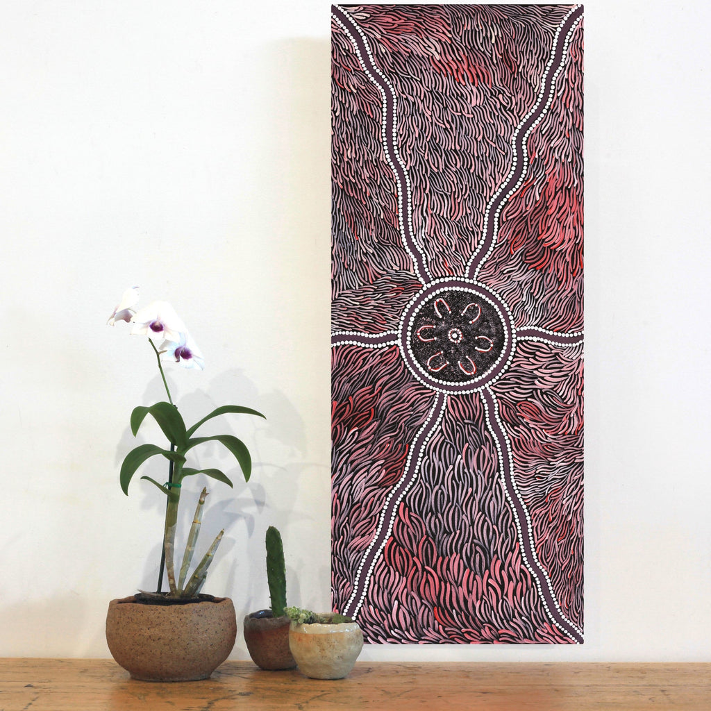 Aboriginal Artwork by Lindy Nangala Tilmouth Presco, Bush Tucker, 76x30cm