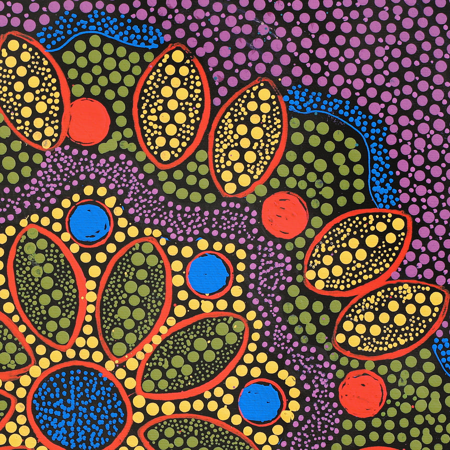 Aboriginal Artwork by Lisa Nampijinpa Cook, Yarla Jukurrpa (Bush Potato Dreaming) - Cockatoo Creek, 40x40cm