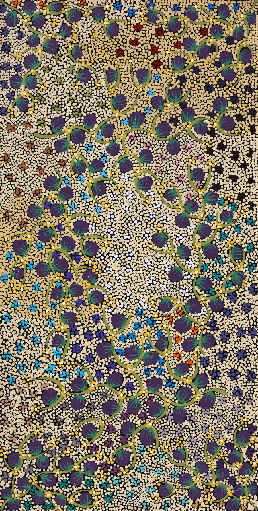 Aboriginal Artwork by Lisa Napangardi Lowe, Wanakiji Jukurrpa (Bush Tomato Dreaming), 91x46cm