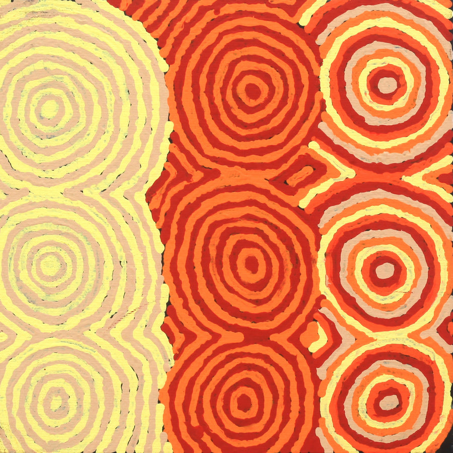 Aboriginal Artwork by Lisa Nakamarra Gordon, Ngatijirri Jukurrpa (Budgerigar Dreaming), 30x30cm