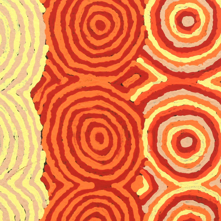 Aboriginal Artwork by Lisa Nakamarra Gordon, Ngatijirri Jukurrpa (Budgerigar Dreaming), 30x30cm