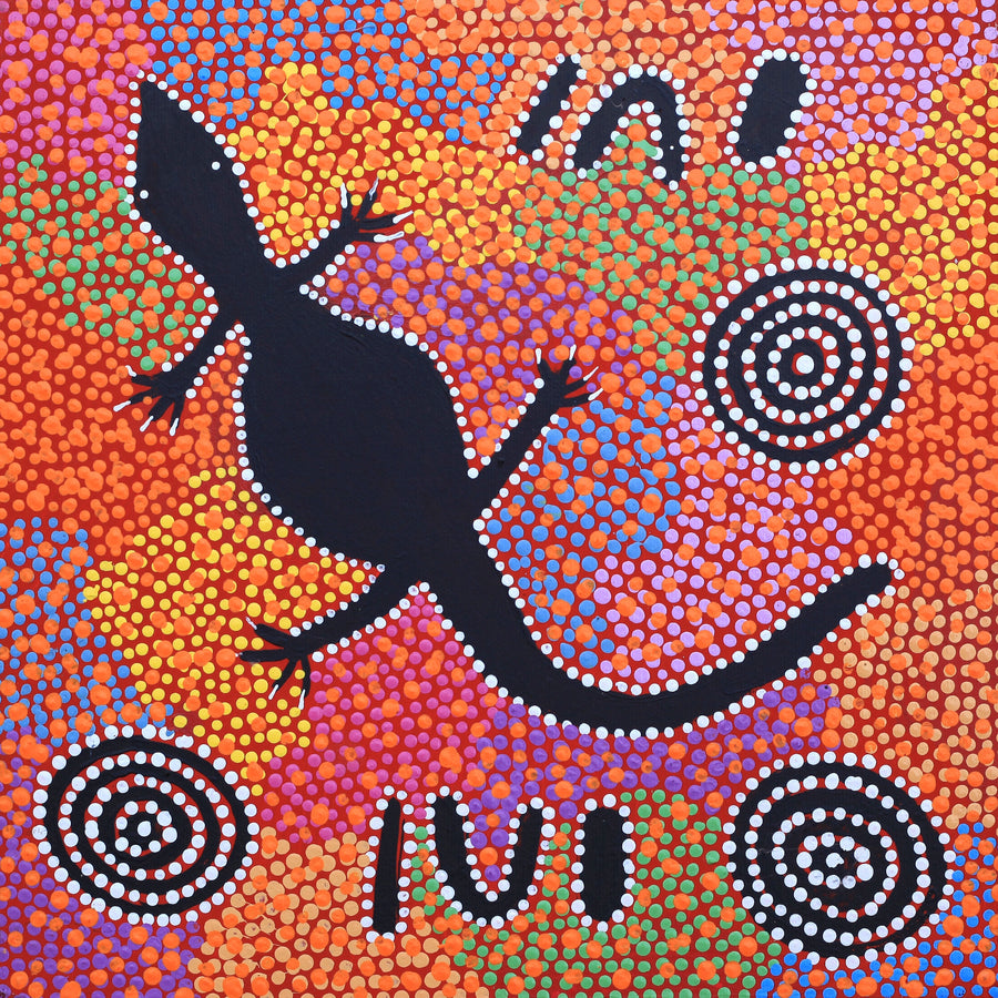 Aboriginal Artwork by Lizzie Nungarrayi Spencer, Wardapi Jukurrpa (Goanna Dreaming) - Yarripurlangu, 30x30cm