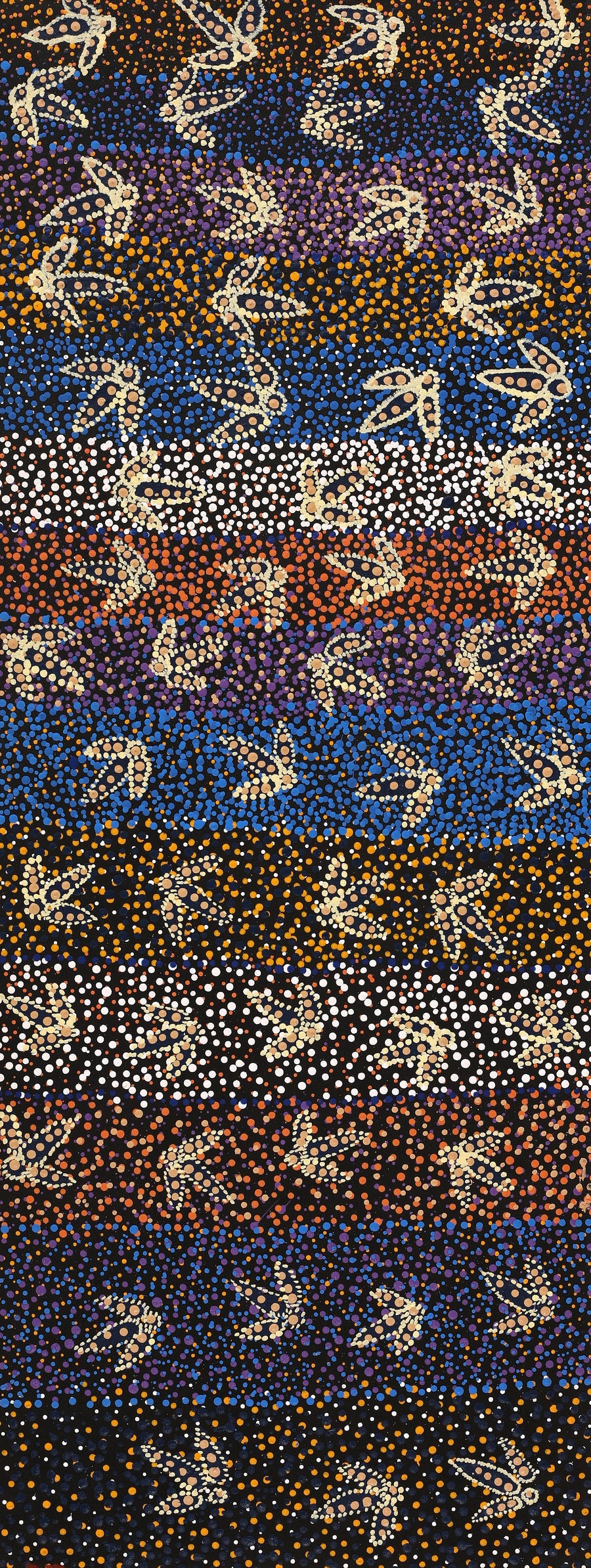 Aboriginal Artwork by Lloyd Jampijinpa Brown, Yankirri Jukurrpa (Emu Dreaming) - Ngarlikurlangu, 122x46cm