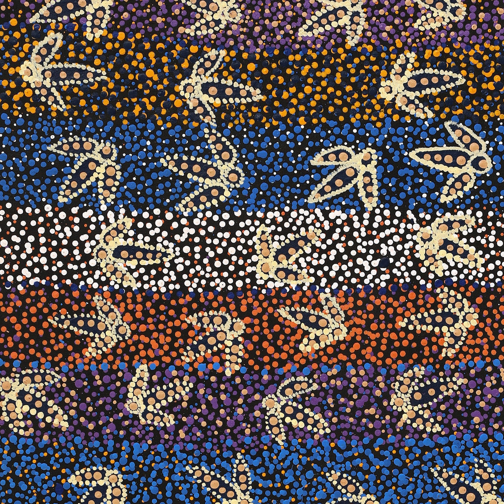 Aboriginal Artwork by Lloyd Jampijinpa Brown, Yankirri Jukurrpa (Emu Dreaming) - Ngarlikurlangu, 122x46cm