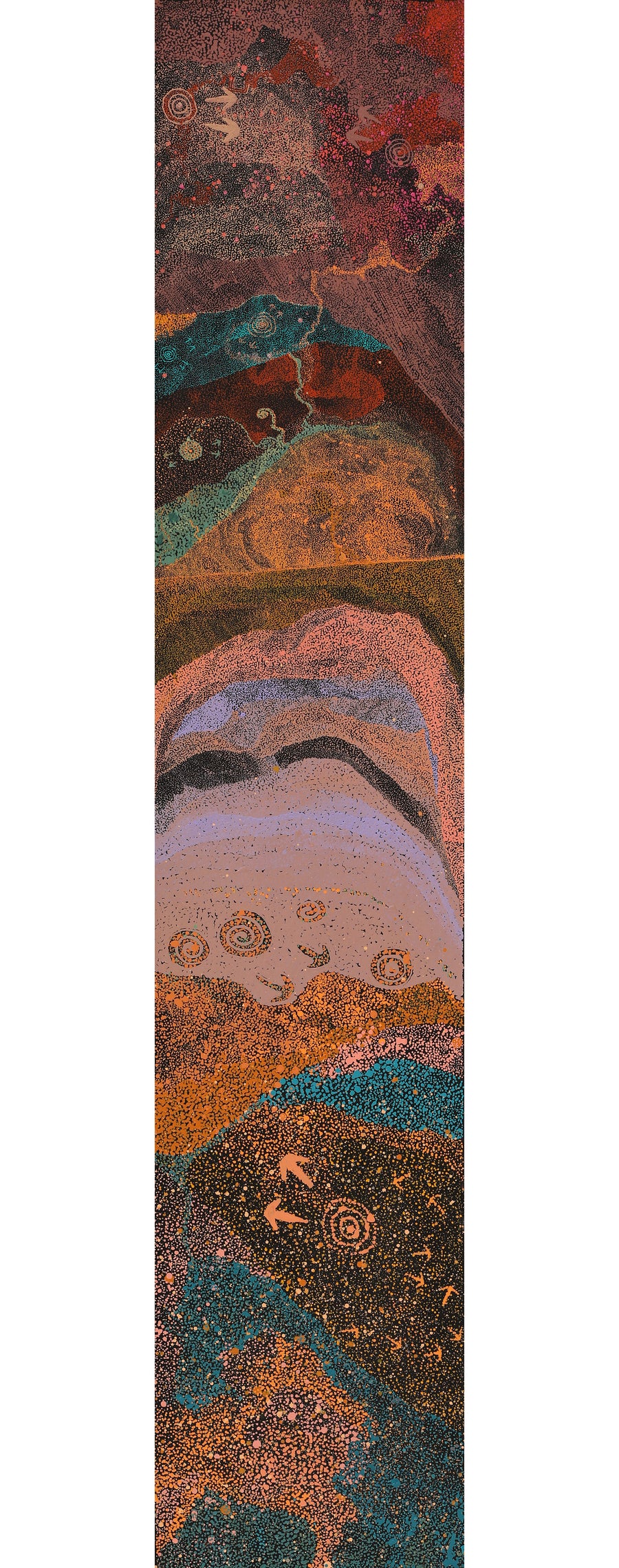 Aboriginal Artwork by Lloyd Jampijinpa Brown, Yankirri Jukurrpa (Emu Dreaming) - Ngarlikurlangu, 152x30cm
