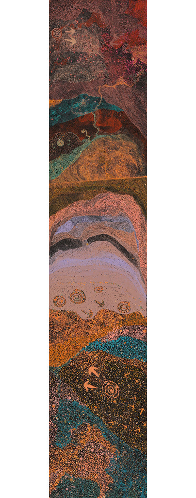Aboriginal Artwork by Lloyd Jampijinpa Brown, Yankirri Jukurrpa (Emu Dreaming) - Ngarlikurlangu, 152x30cm - ART ARK®