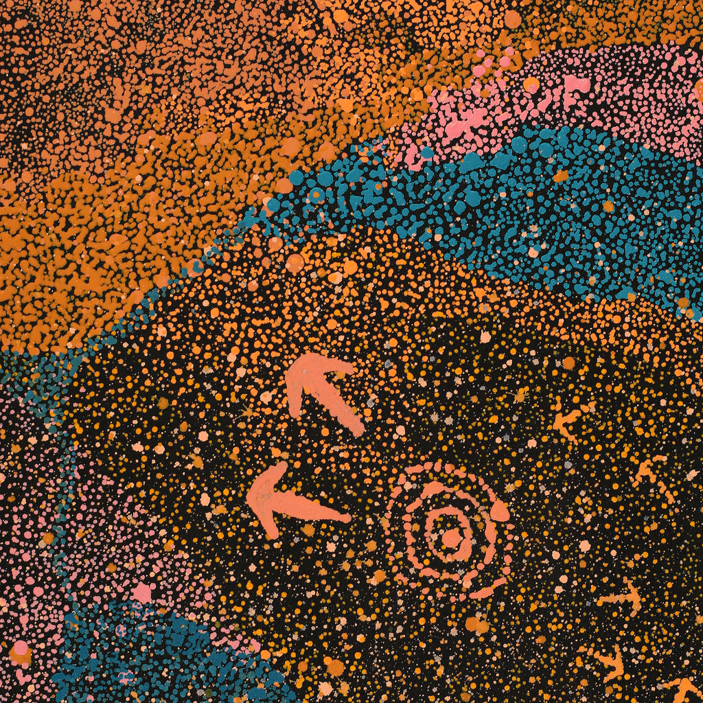 Aboriginal Artwork by Lloyd Jampijinpa Brown, Yankirri Jukurrpa (Emu Dreaming) - Ngarlikurlangu, 152x30cm