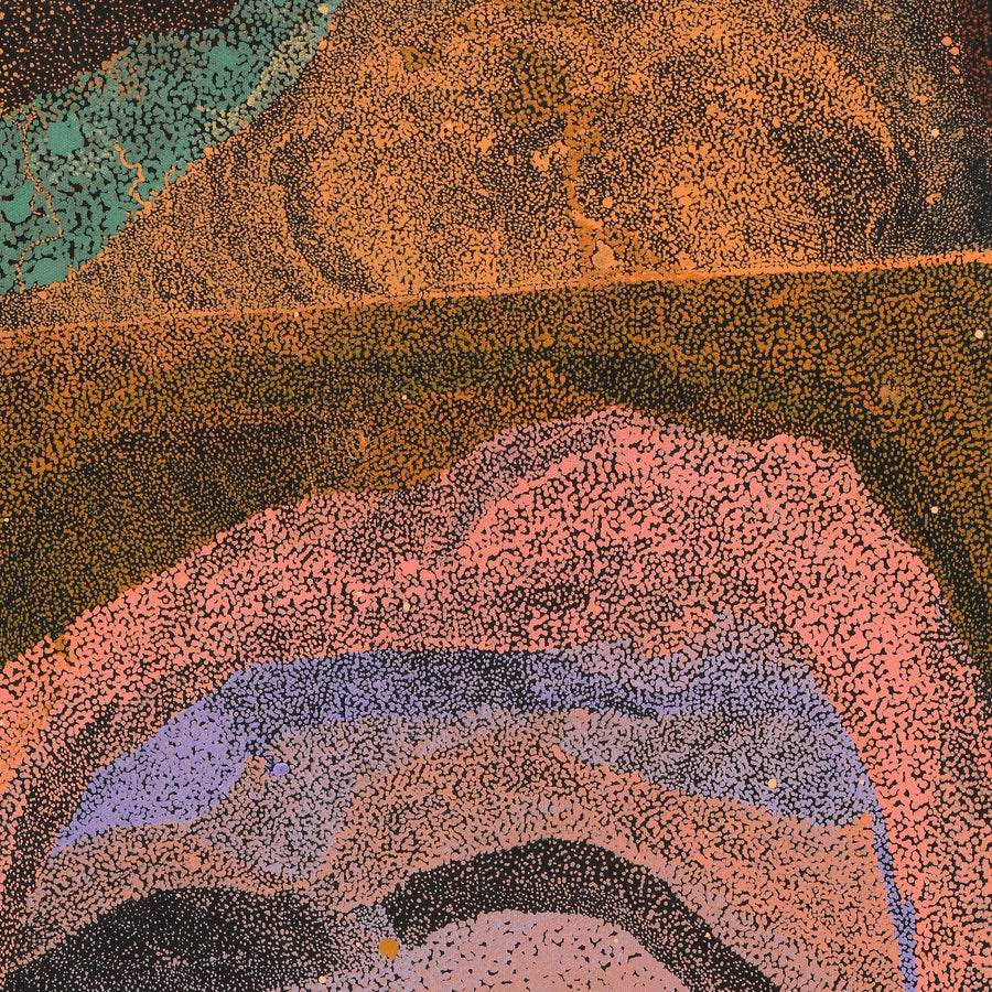 Aboriginal Artwork by Lloyd Jampijinpa Brown, Yankirri Jukurrpa (Emu Dreaming) - Ngarlikurlangu, 152x30cm