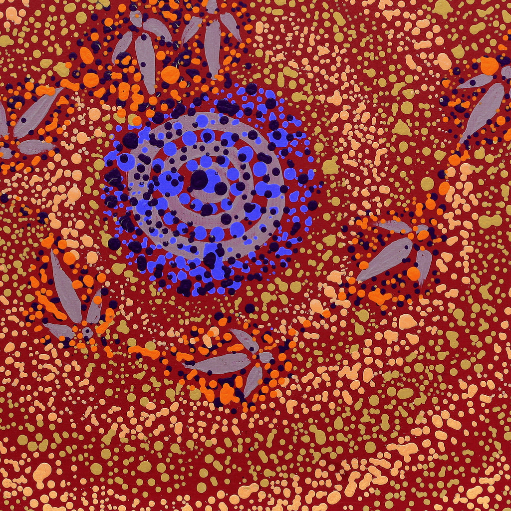 Aboriginal Artwork by Lloyd Jampijinpa Brown, Yankirri Jukurrpa (Emu Dreaming) - Ngarlikurlangu, 30x30cm
