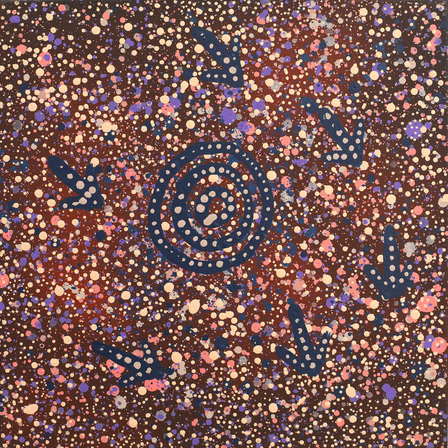 Aboriginal Artwork by Lloyd Jampijinpa Brown, Yankirri Jukurrpa (Emu Dreaming) - Ngarlikurlangu, 30x30cm